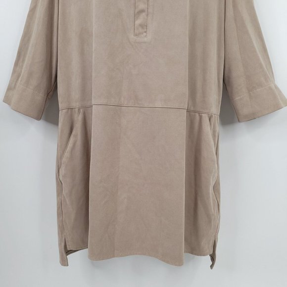 Conrad C Collection Womens Tunic Top Faux Suede Size 10 Taupe Pockets V-Neck - Picture 5 of 12